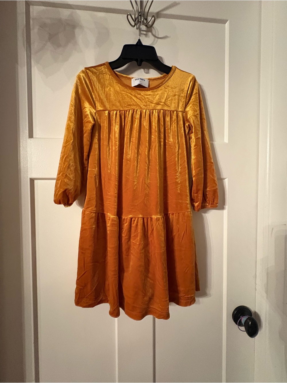 Old Navy Girls Gold Velvet Long Sleeve Dress Size: 8